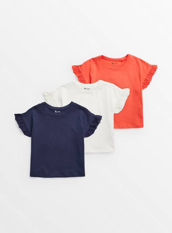 Broderie Frill Sleeve T-Shirts 3 Pack 1-2 years